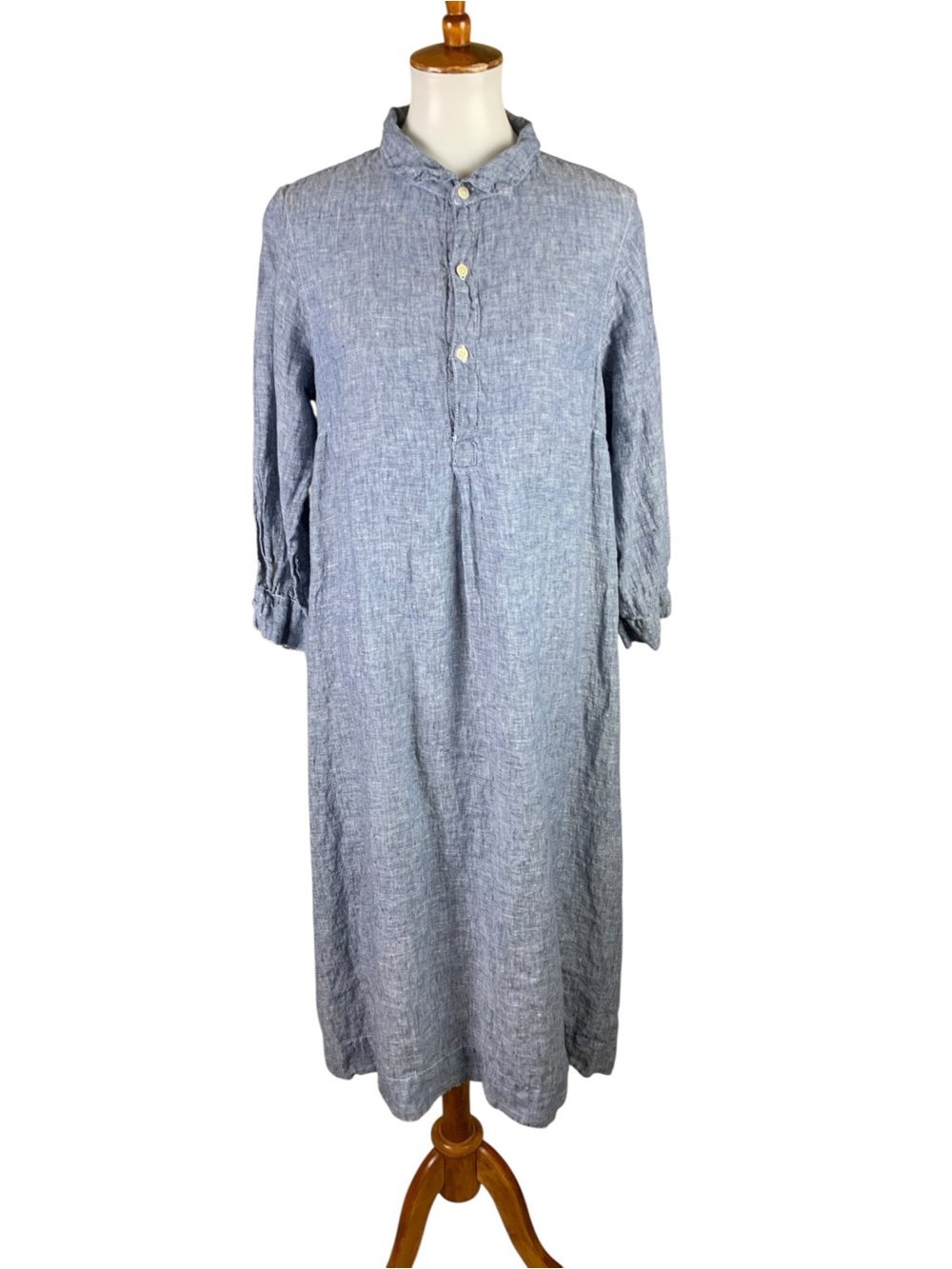 CP Shades M Blue Linen Button Front Shirt Maxi Dress Casual